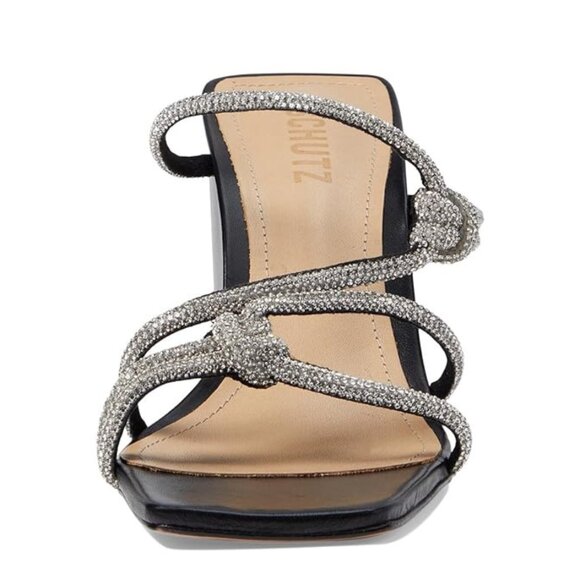 Schutz | Lauryn Wedged Sandal - Crystal Black Leather - Picture 2 of 9